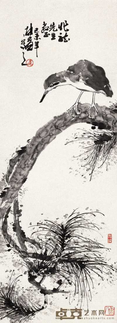 卢坤峰 己未（1979年）作 雏鹰图 轴 91×34cm